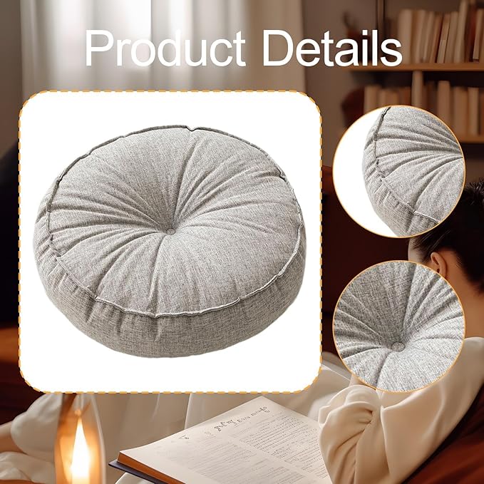 KiBcsLic Round Floor Pillow, Meditation Floor Pillow, Circle Small Seating Cushion for Sitting Sofa Bed Office, Light Gray