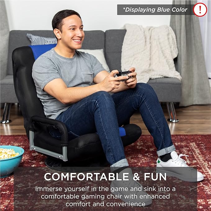 Best Choice Products Swivel Gaming Chair 360 Degree Multipurpose Floor Chair Rocker for TV, Reading, Playing Video Games w/Lumbar Support, Armrest Handles, Adjustable Foldable Backrest - Blue/Gray