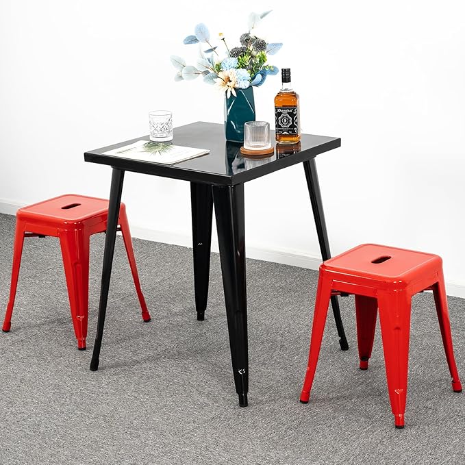 Brage Living 18 Inch Industrial Metal Stools Set of 2, Short Stackable Classroom Stools, Backless Metal Dining Chairs for Indoor Outdoor Kitchen (Red)