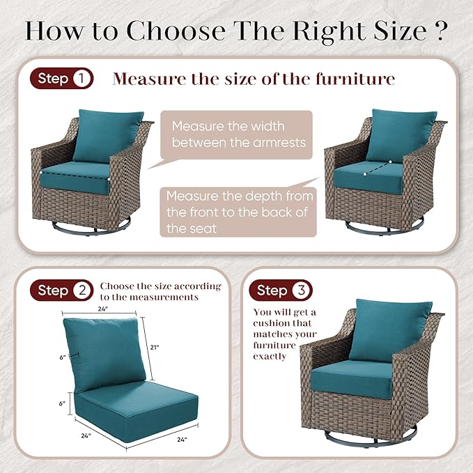 Luxury Outdoor Seat Cushion Set-24 x 24 x 6 Inch Outdoor Chair Cushions with Water Resistant & Removable Cover Outdoor Cushions for Patio Furniture Chair Sofa Couch