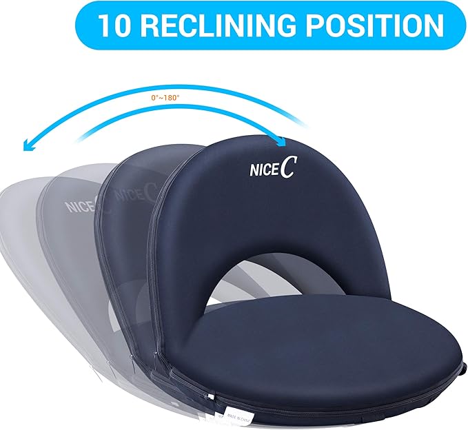 Nice C Stadium Seats, Floor Chairs, Bleacher Chairs, 10-Posisition Reclining Waterproof Cushion, Ultralight, Foldable, Extra Thick Padding, with Shoulder Strap & Net Pocket (Set of 1 Black)