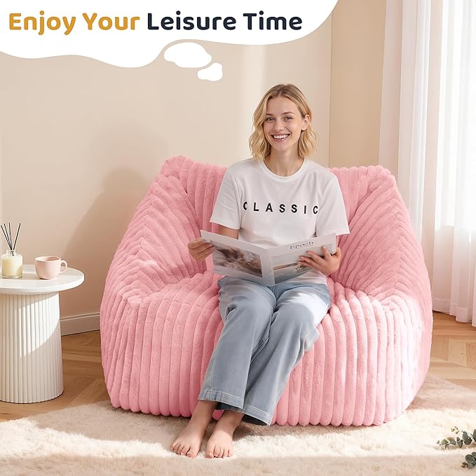 HABUTWAY Bean Bag Chair, Giant Bean Bag Chairs for Adults and Kids, Bean Bag Sofa, Lazy Floor Sofa, Faux Fur Beanbag Chair with Armrests for Living Room Bedroom (Pink)