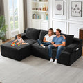 96.1" Modular Sectional Sofa Couches L-Shape Couch 3 Seat Modular Sofa Corduroy Memory Foam Sectional Boneless Couches for Living Room, Cloud Couch with Oversized Chaise(Black, Left Facing)