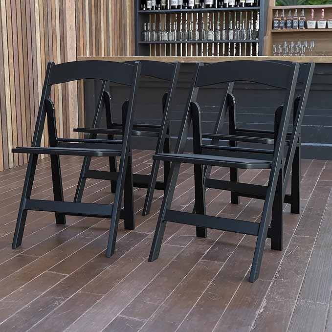 EMMA + OLIVER Folding Chair - Black Resin – 4 Pack 800LB Weight Capacity Comfortable Event Chair - Light Weight Folding Chair