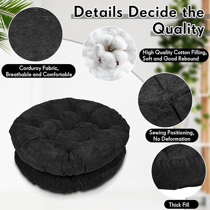 Jerify Floor Pillow Cushions 22 x 22 Inch Round Square Large Meditation Floor Pillow for Classroom Adult Meditation Picnic Party Cushion for Seating Gift Christmas(Round,Black,12 Pcs)
