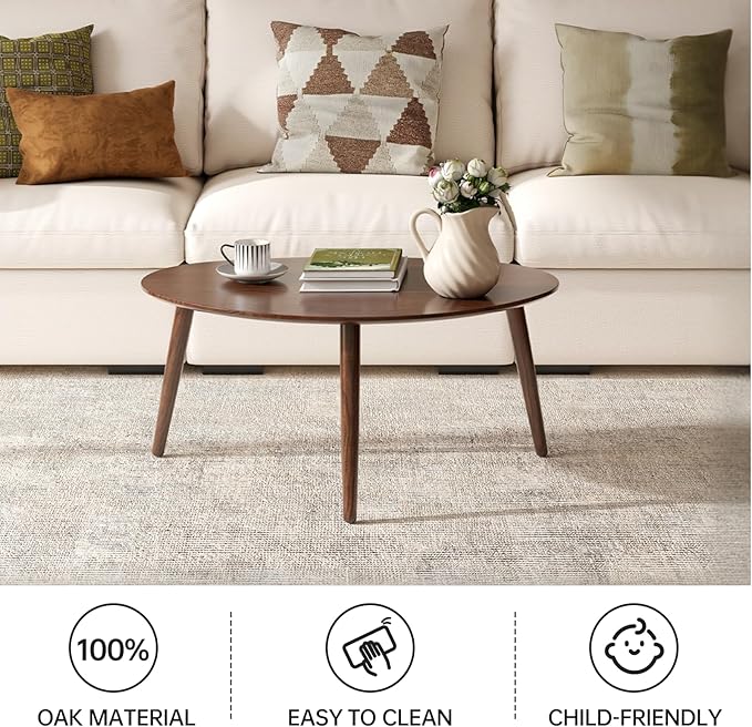 Vadisun Small Oval Nesting Table, Mid Century Coffee Tables for Living Room,Solid Oak Wood Side Table,Triangle Tabletop with 3 Legs,Minimalist Display End Tables (Walnut Color, Combine)