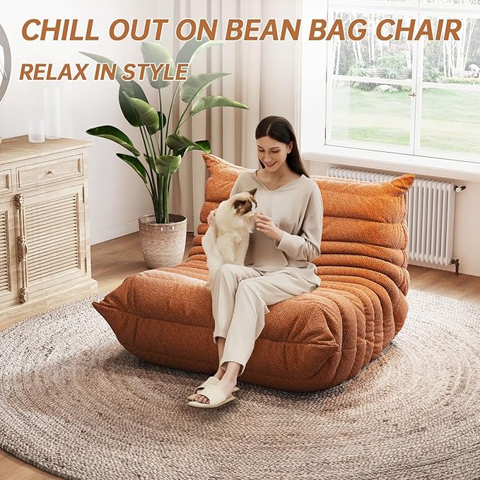Selyteramy Oversized Bean Bag Chairs for Adults, Giant Beanbag Chair with Memory Foam, Comfy Lounge Chair Lazy Sofa for Apartment, Living Room, Bedroom, Office(Teddy Fabric)