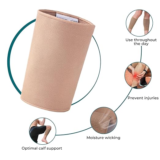 NeoTech Care Calf Compression Sleeve for Calves Support or Shin Splint (Beige Color, Size S, 1 Unit)