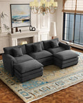 RENDGO 109" Modular Sectional Sofa with 2 Ottoman, Chenille Cloud Couch for Living Room & Apartment, Deep Seat Comfort, Flexible U-Shape Combination Sofa for Home & Office,Grey