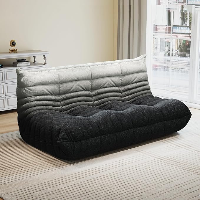 Selyteramy 3 Seat Oversized Bean Bag Chairs for Adults, Memory Foam Fireside Beanbag Couch, Comfy Bean Bag Lounger Lazy Sofa for Living Room, Bedroom, Playroom, White + Black