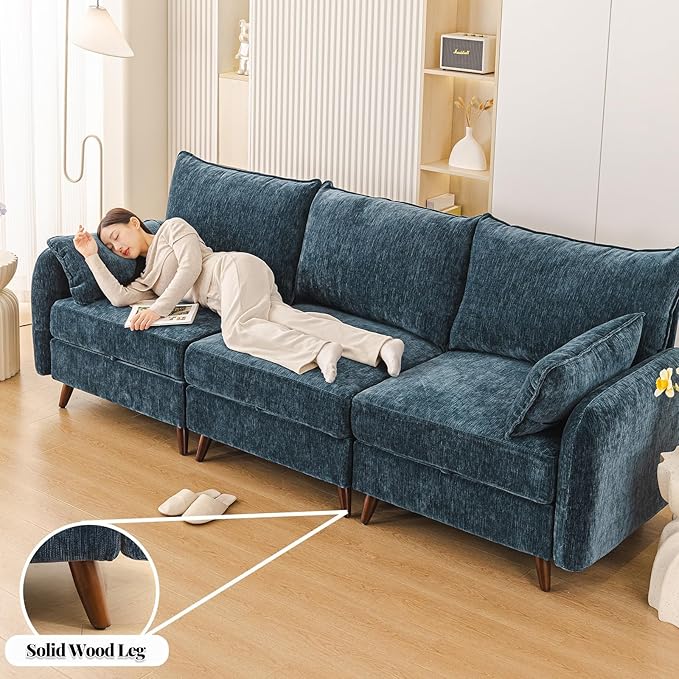 Rexulqo 135'' Modular Sectional Sofa with All Seats Storage, Oversized U Shaped Couch,4-Seater Comfy Cloud Couch with Movable Ottoman,24.5'' Deep Seat,Big Sofas for Living Room,Bedroom,Velet,Blue