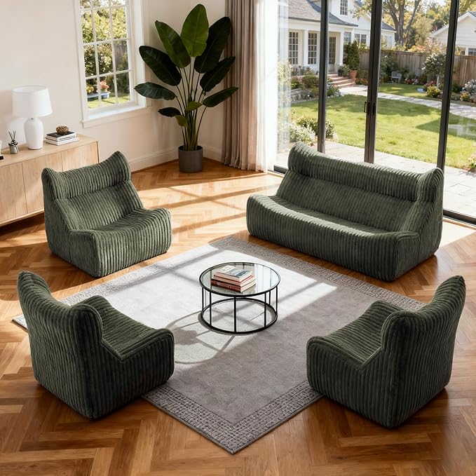 Bean Bag Chairs, Giant Bean Bag Chair for Adults, Memory Foam Lounge Chair, Comfy Lazy Floor Chair, Bean Bag Sofa for Living Room, Bedroom and Office, Single Bean Bag (Dark Green)