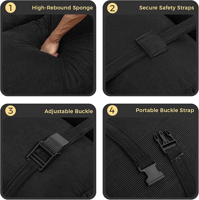 Ekskiei Bean Bag Chair, Corduroy Sectional, Flexible Floor Seating Lazy Sofa, Soft Foam Filled Lounger, Non-Removable Cover, Reconfigurable Design,Living Room,Bedronm&Offices,Black
