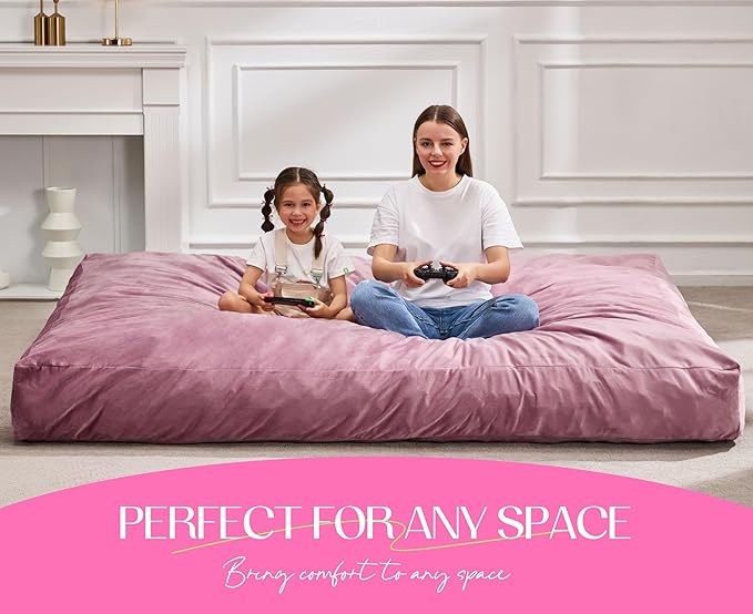 Hobestluk Giant Bean Bag Chair Bed for Adults, Large Bean Bags with High-Density Foam Filling, Convertible Big Sofa Bed Couch for Living Room, Bedroom, Playroom (Pink, Queen)