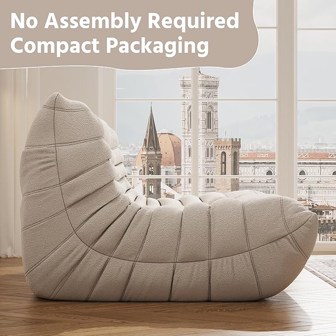Bean Bag Chair, Fireside Chair, Large Bean Bag Chair for Adults, Bean Bag Chairs for Teens with High-Resilience Foam, Non-Slip Base Floor Lounge Sofa,Living Room (White, Loveseat)