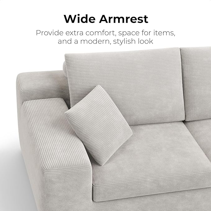 LIKIMIO 78" Loveseat Sofa in a Box, Cloud Boneless Couch for Living Room with Comfy Deep Seat, No Assembly Required, Modern Upholstered Corduroy Sofa, Apartment, Home Office, Greige