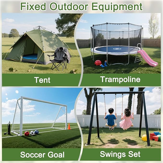 OK5STAR 12 Inch U Shaped Trampoline Stakes 8 Pack, 5/16" Diameter Heavy Duty Steel Wind Resistant Rebar Stakes, Black E-Coated Anti-Rust Ground Stakes for Trampoline, Swing Set, Bounce House Safety