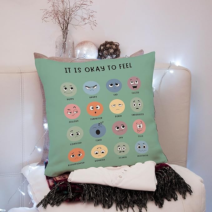 Nogrit Counseling Office Must Haves Green Pillow Cover, Calming Corner, Mental Health Pillowcase Decor for Home Kids,Mental Health Counselor Gifts, Calming Corner Pillow Covers 24x24