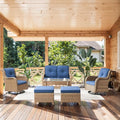 Belord Wicker Outdoor Furniture Patio Furniture Set - 6 Piece Patio Conversation Set with Swivel Rocker Chairs, Loveseat Sofa, Ottomans and Coffee Table, Blue Cushion