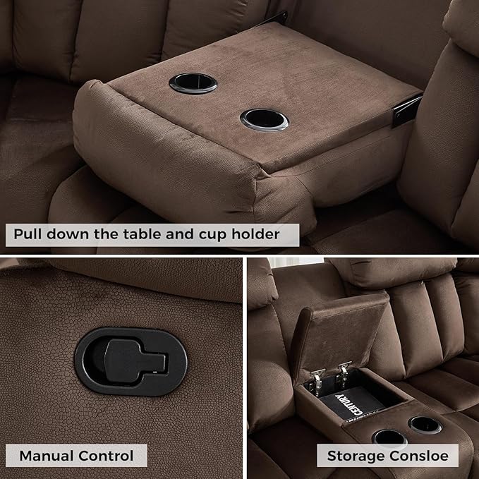 EBELLO Manual Reclining L-Shaped Sectional Sofa Set, Soft Fabric Corner Couch with Center Console, Cup Holders and Storage – Perfect Living Room Home Set Furniture