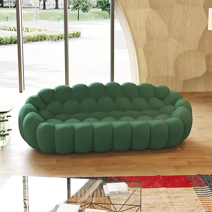 JACH 3 Seater Bubble Sofa Curved Couch, 98.43'' Comfy Upholstered Mesh Fabric Floor Sofa, 3D Honeycomb Shape Modern Couch for Living Room, Office, Apartment, Small Space (Green)