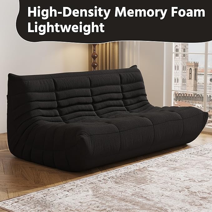 Bean Bag Chair, Fireside Chair, Large Bean Bag Chair for Adults, Bean Bag Chairs for Teens with High-Resilience Foam, Non-Slip Base Floor Lounge Sofa,Living Room (Black, 3-Seater)