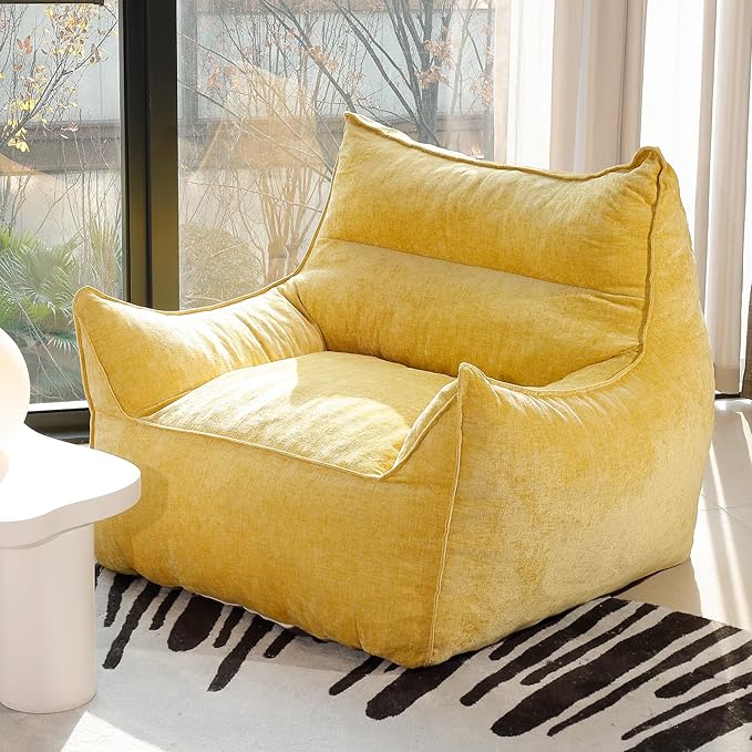 Giant Bean Bag Chair, Beanbag Chairs for Adults, Teens & Kids, Comfy Sofa Chair with Handle & Filling for Living Room, Reading & Gaming, Non-Slip(Yellow-XL)