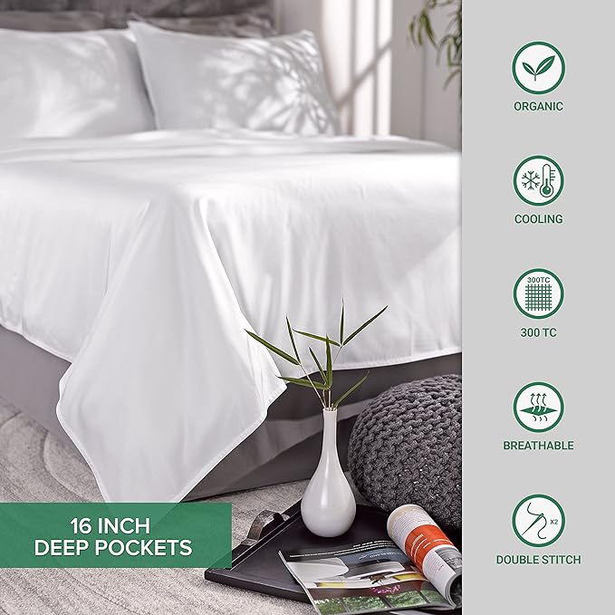 Pure Bamboo Split King Sheets, Genuine 100% Organic Viscose Derived from Bamboo Bed Sheet Set, Soft & Cooling, Double Stitching, 2 Fitted Sheets (Split King, Silver Pearl)