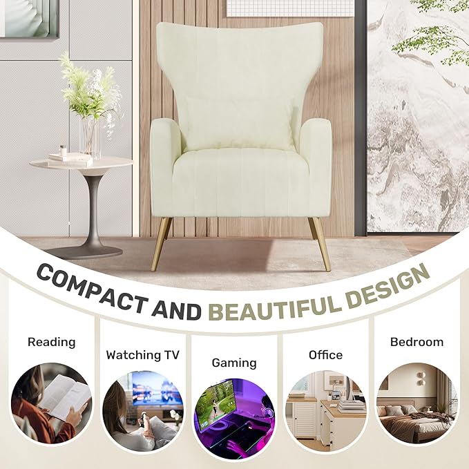 Nalupatio Modern Accent Chairs for Living Room Chairs Upholstered Velvet Fabric Reading Chair Mid Century Arm Chair Comfy Armchair,Beige
