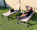 PURPLE LEAF Patio Lounge Chair Set for 2 Outdoor Chaise Lounge with Adjustable Backrests and Easy-to-Move Wheels Aluminum Reclining Pool Chair for Outside Yard Poolside Table Included, Sand Beige