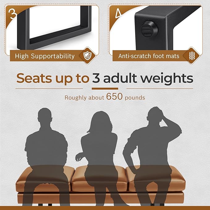 JUMMICO Office Chair Seating Waiting Room Chair, 59.6 inches Upholered Reception Bench 3 Seat Faux Leather Office Guest Chair Conference Room Chair for Salon and Shop (Brown)