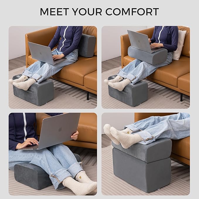 Ganondorf Foot Rest for Under Desk at Work Adjustable Foot Rest Under Desk Ergonomic Foot Stools for Under Office Desk Leg Pillow for Underdesk Footrest with Washable Cover, Grey