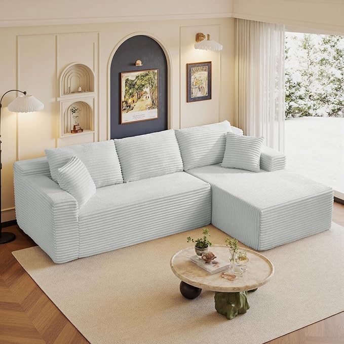 105" Sectional Couches for Living Room Cloud Couch Sofa with L-Shape Upholstered Boneless Couchs Modern Modular Sectional Couch with Chaise (Light Grey, 105" W+Right Facing Chaise+2Seaters)