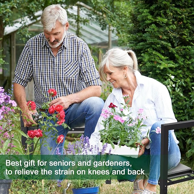JAOTREL Garden Kneeler and Seat, Foldable Garden Stool 400lbs Heavy Duty, Protects Knees and Back, Ideal for Women, Men, and Seniors Gardeners, Large Size 19"x10.6"x18.5"