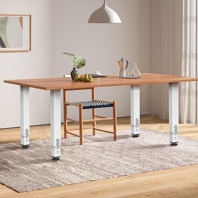 POROHOM 4PCS Adjustable Square Table Leg (14-24inch)，Metal Desk Legs, Home Office DIY Furniture Leg Set for Tables, DIY desks, Counter Tops, Kitchen Tables,Office Desk(White)