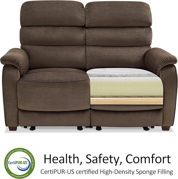 MCombo 61.6'' Wall Hugger Power Loveseat Recliner, Reclining Loveseat with Adjustable Headrest, USB Charge Ports, Wood Legs for Living Room, RVs, Small Spaces, Fabric ST258M1 (Loveseat, Coffee)