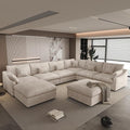 WJShome 156" Cloud Modular Sectional Sofa Couch,U Shaped Couch with Ottoman,Down Filled 8 Seater Convertible Sleeper Bed Living Room Set,Covers Washable&Replaceable (Khkai)