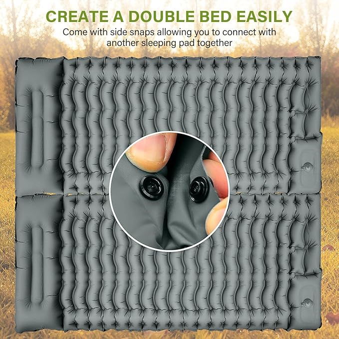 FUN PAC Camping Sleeping Pad, Ultralight Camping Mat with Pillow Built-in Foot Pump Inflatable Sleeping Pads Compact for Camping Backpacking Hiking Traveling - Gray