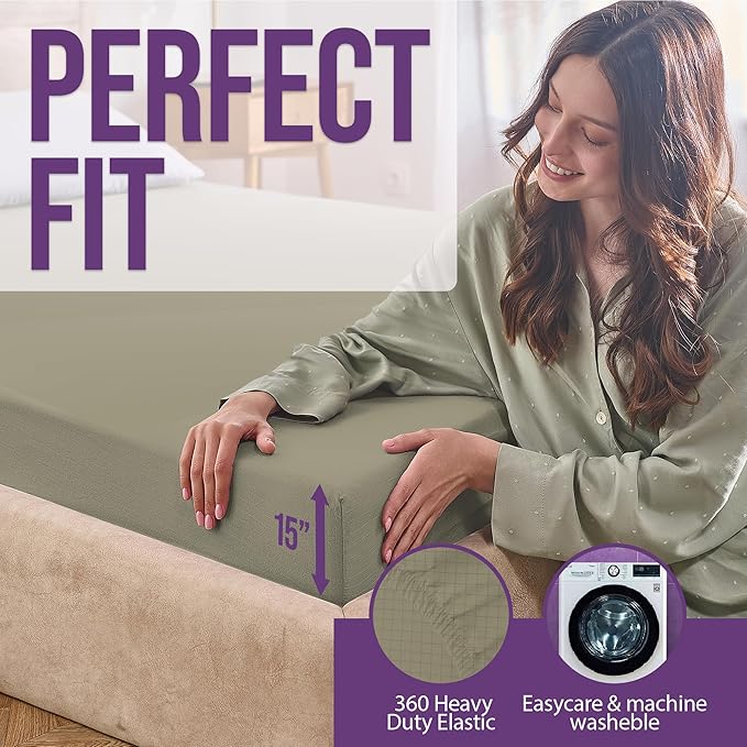 Earth Grounding Sheets California Size with 12% Silver Fiber & 4% Silk & 84% Cotton - Green - SGS Quality Certified Grounded Well Bed Sheet - Conductive Fitted Sheet for Better Sleep