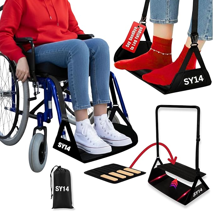 Premium Foot Hammock for Plane Travel – Wheelchair Foot Sling Replacement Foot Hanger for Flights Portable Foot Rest for Air Travel Memory Foam Leg Rest Under Desk Foot Hammock Travel Gift Men Women
