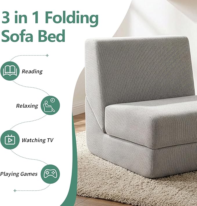 GLCS Folding Sofa Bed,Convertible Sleeper Chair,Modern Floor Futon Sofa Couch for Living Room/Dorm/Guest Use/Home Office/Apartment