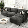 Modular Sectional L Shaped Sofa Couches for Living Room, Cloud Couch with Storage Ottoman, Comfy Chenille Sofa with Pillow, Dark Gray