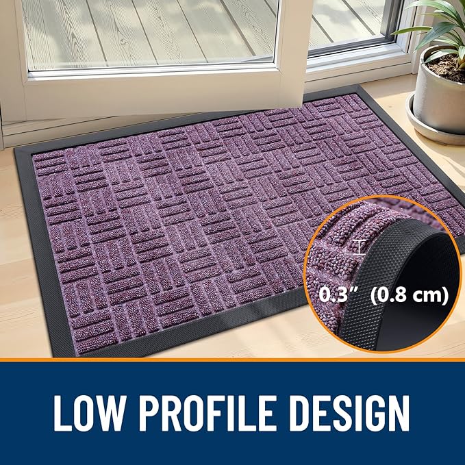 OLANLY Front Door Mat Outside Entrance 59x23, Absorbent, Heavy Duty Sturdy Natural Rubber Doormat Indoor Outdoor, Non-Slip, Stain and Fade Resistant, Low Profile Floor Mat for Entryway, Violet