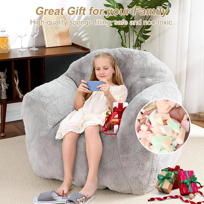 51" Big Bean Bag Chair BeanBag Chairs with Armrests for Adults Kids, Oversized Comfy Chair with Filler Included, Soft Cozy Beanbag Couch Floor Sofa Chair for Living Room Bedroom,Dorm,Grey