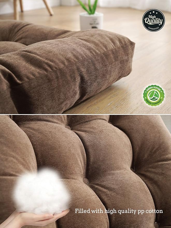 Square Floor Seat Pillows Cushions 22" x 22", Soft Thicken Yoga Meditation Cushion Pouf Tufted Corduroy Tatami Floor Pillow Reading Cushion Chair Pad Casual Seating for Adults & Kids, Coffee