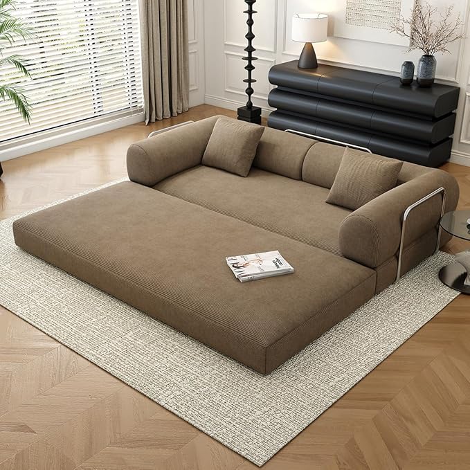 YUODL 78.8" Modular Sofa Bed - 4-in-1 Convertible Design with Corduroy Fabric and High Density Sponge, Removable Cover and Fixed Frame