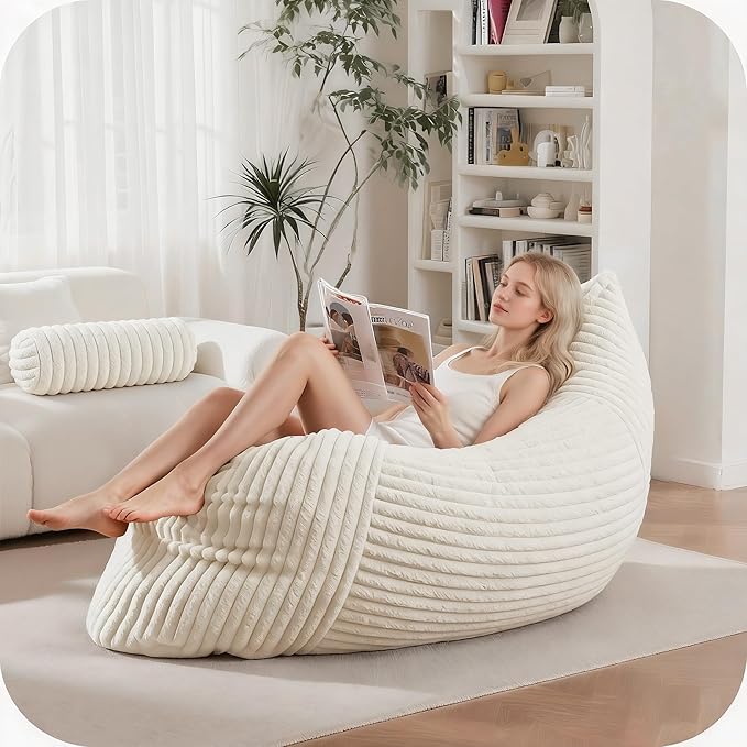 5 in 1 Bean Bag Chair with A Roll Pillow,Giant Bean Bag Chairs for Adults,Ultra Soft & Machine Washable Cover,Convertible Sofa Bed Floor Couch Lounger for Living Room,Bedroom