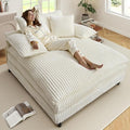 54.8" W Oversized Chaise Lounge Chair Indoor with 5-Position Adjustable Backrest, Corduroy Sleeper Sofa Bed with 3 Pillows, Modern Cloud Couch Chair for Living Room, Bedroom, Beige