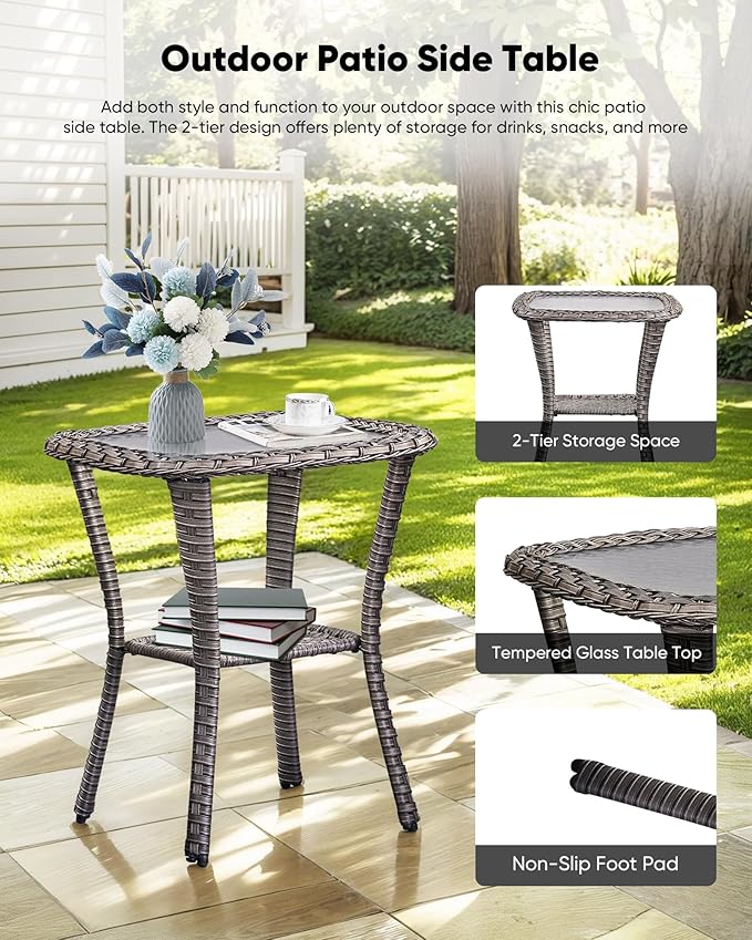 HUMMUH Wicker Patio Furniture Set 6inch Thick Cushion Deep Seat Outdoor Swivel Rocker Patio Chairs Set of 2 with Ottomans Conversation Set for Porch Garden Deck