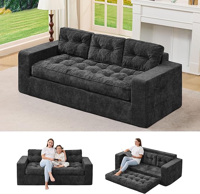 Hobestluk 3-Seater Sofa Boneless Couch with Tufted Button Design 2 in 1 Comfy Cloud Couch Oversized Sofa for Living Room Bedroom Apartment or Office (Grey, 3 Seater)